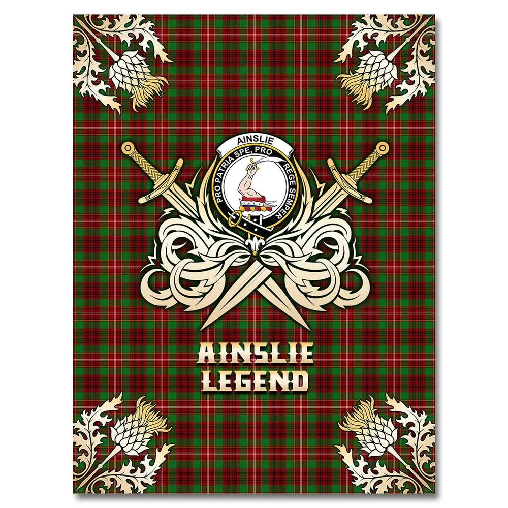 Clan Ainslie Tartan Gold Courage Symbol Blanket KP78 Clan Ainslie Tartan Today