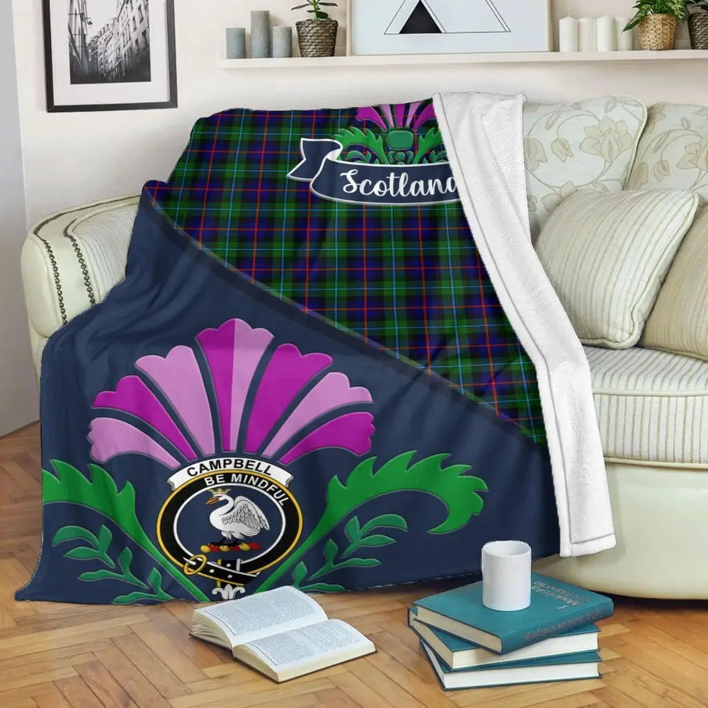 Clan Campbell Tartan Crest Premium Blanket Thistle Style UD24 Clan Campbell Tartan Today