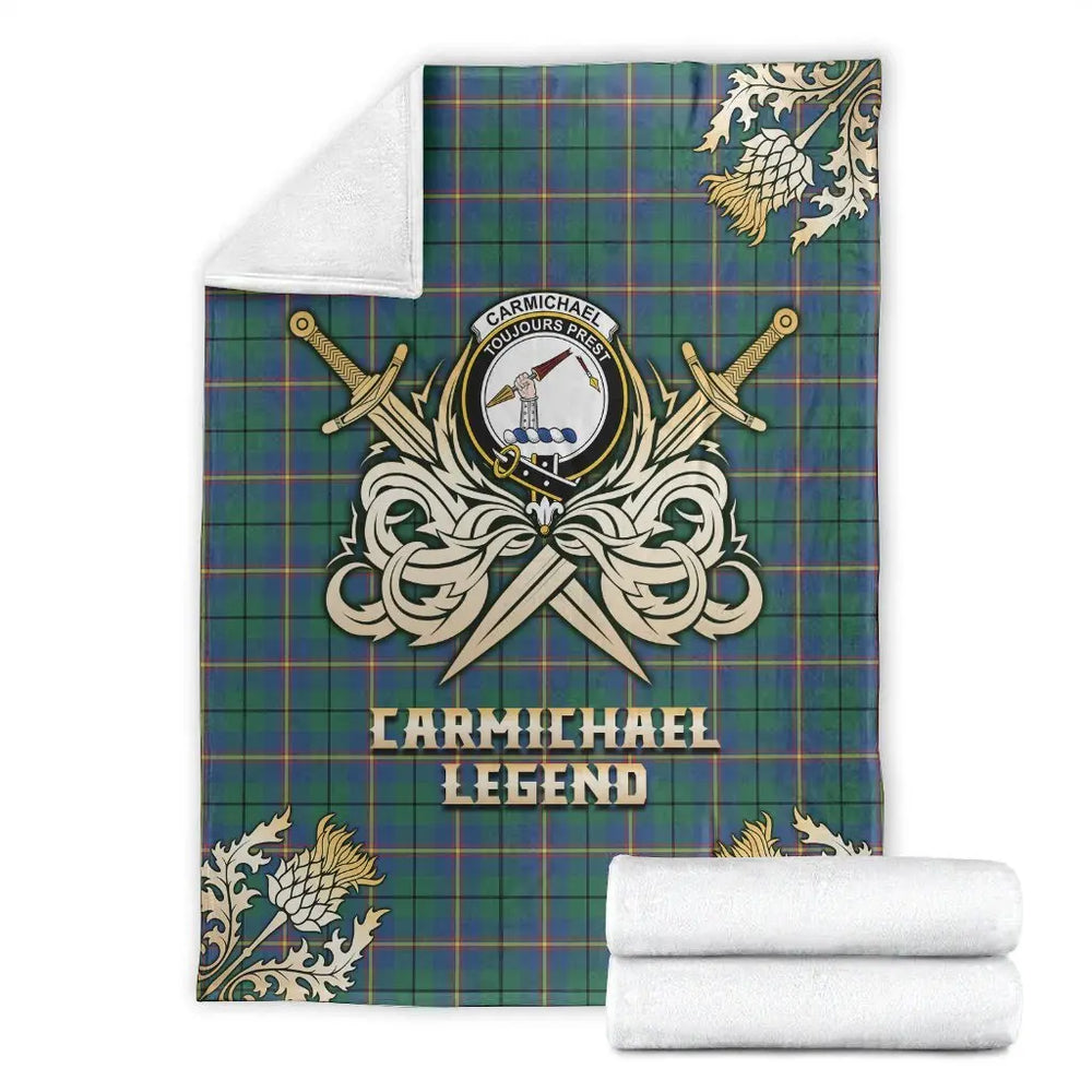 Clan Carmichael Ancient Tartan Gold Courage Symbol Blanket JL19 Clan Carmichael Tartan Today