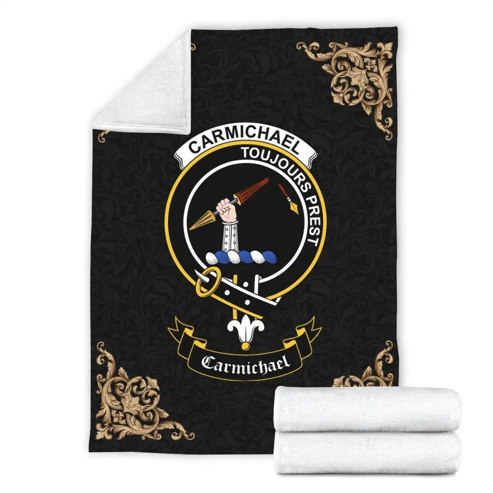 Clan Carmichael Crest Tartan Premium Blanket Black NG17 Clan Carmichael Tartan Today