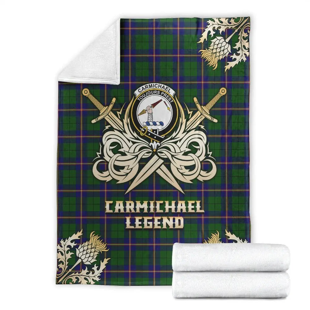 Clan Carmichael Modern Tartan Gold Courage Symbol Blanket AP57 Clan Carmichael Tartan Today