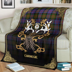 Clan Carnegie Ancient Tartan Crest Premium Blanket Celtic Stag Style AU46 Clan Carnegie Tartan Today