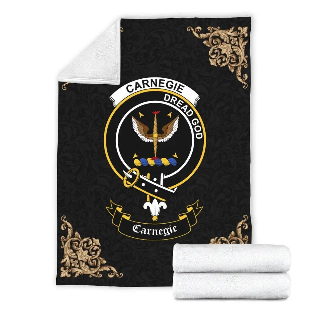 Clan Carnegie Crest Tartan Premium Blanket Black NU76 Clan Carnegie Tartan Today