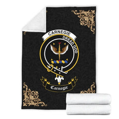Clan Carnegie Crest Tartan Premium Blanket Black NU76 Clan Carnegie Tartan Today