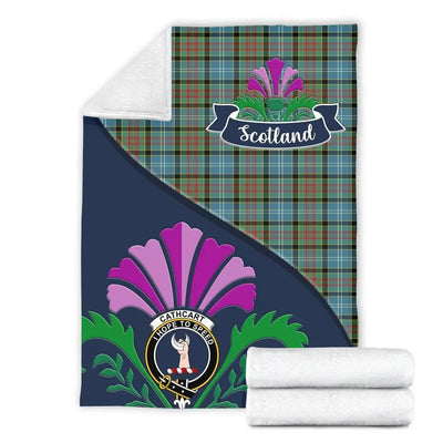 Clan Cathcart Tartan Crest Premium Blanket Thistle Style