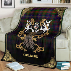 Clan Chalmers Tartan Crest Premium Blanket Celtic Stag Style PQ59 Clan Chalmers Tartan Today