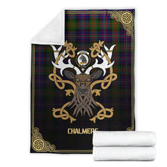 Clan Chalmers Tartan Crest Premium Blanket Celtic Stag Style PQ59 Clan Chalmers Tartan Today