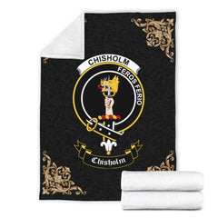 Clan Chisholm Crest Tartan Premium Blanket Black NF96 Clan Chisholm Tartan Today