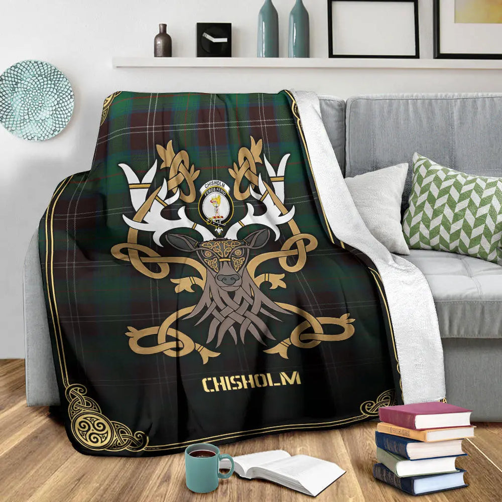Clan Chisholm Hunting Ancient Tartan Crest Premium Blanket Celtic Stag Style YV82 Clan Chisholm Tartan Today