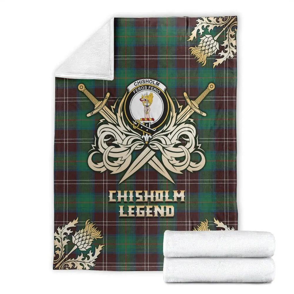 Clan Chisholm Hunting Ancient Tartan Gold Courage Symbol Blanket FV41 Clan Chisholm Tartan Today