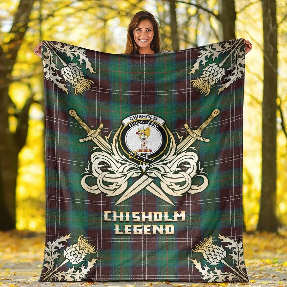 Clan Chisholm Hunting Ancient Tartan Gold Courage Symbol Blanket FV41 Clan Chisholm Tartan Today