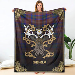 Clan Chisholm Hunting Modern Tartan Crest Premium Blanket Celtic Stag Style TV81 Clan Chisholm Tartan Today