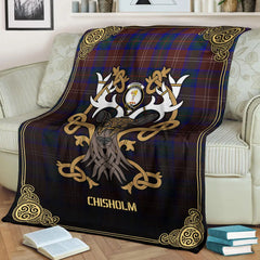 Clan Chisholm Hunting Modern Tartan Crest Premium Blanket Celtic Stag Style TV81 Clan Chisholm Tartan Today