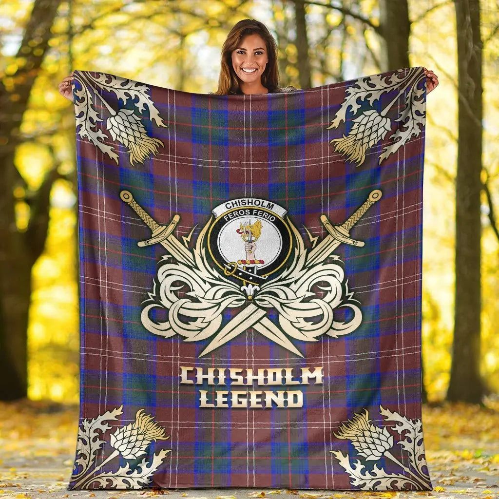 Clan Chisholm Hunting Modern Tartan Gold Courage Symbol Blanket BR62 Clan Chisholm Tartan Today