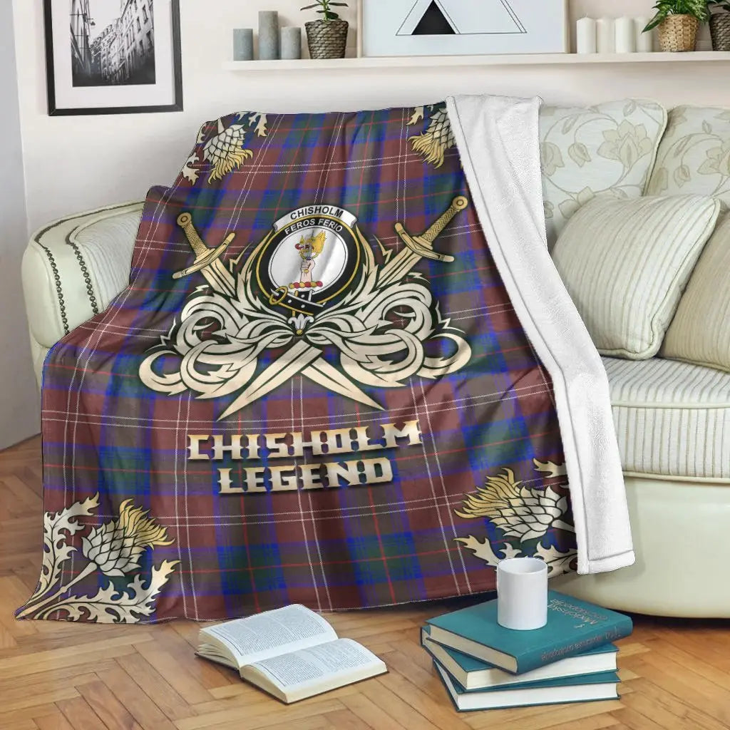 Clan Chisholm Hunting Modern Tartan Gold Courage Symbol Blanket BR62 Clan Chisholm Tartan Today