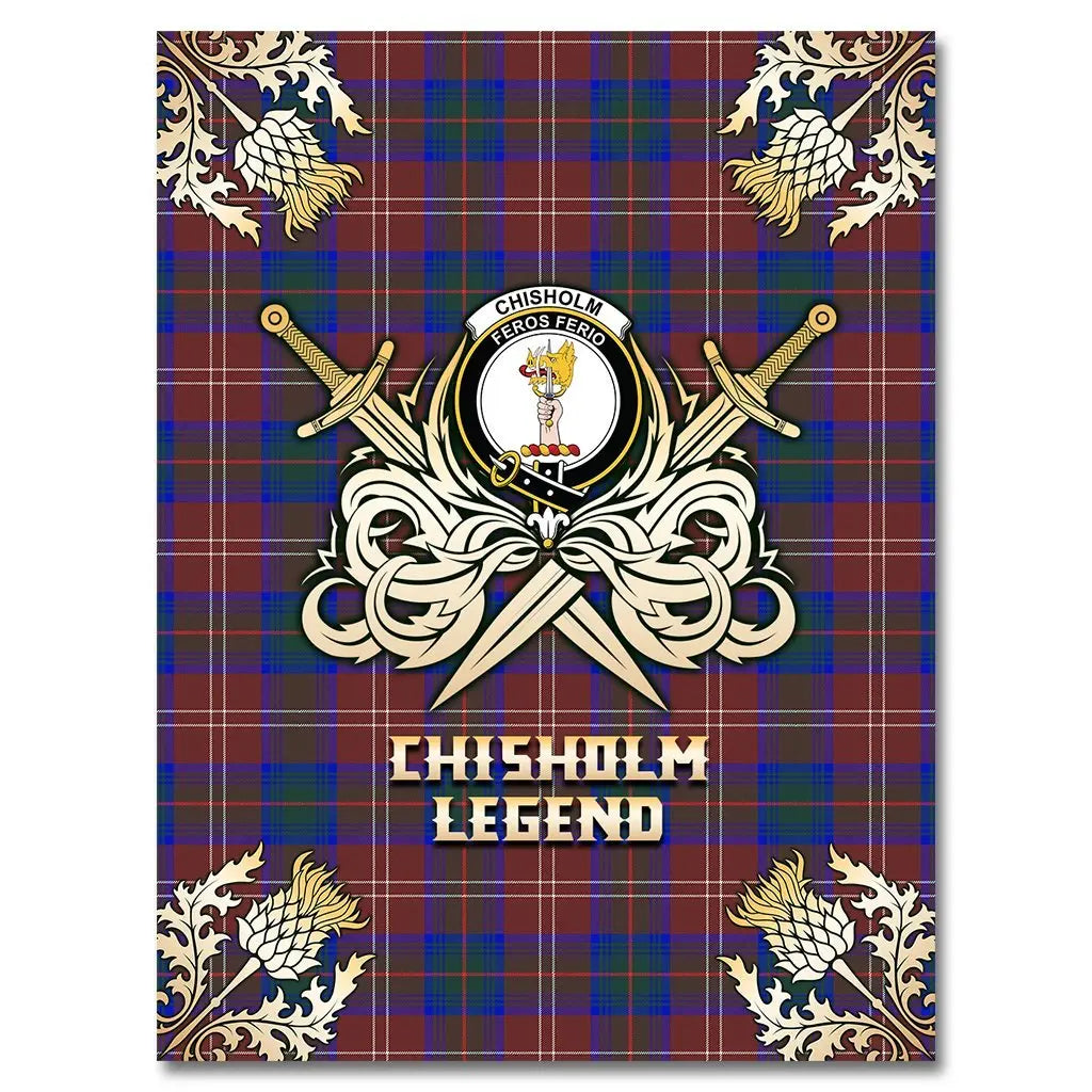 Clan Chisholm Hunting Modern Tartan Gold Courage Symbol Blanket BR62 Clan Chisholm Tartan Today