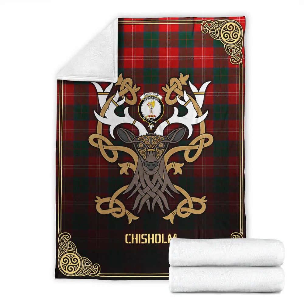 Clan Chisholm Modern Tartan Crest Premium Blanket Celtic Stag Style KJ11 Clan Chisholm Tartan Today