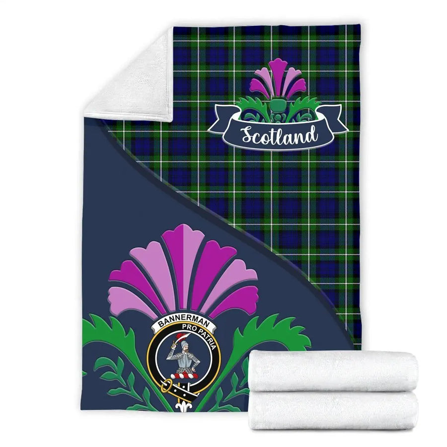 Clan Bannerman Tartan Crest Premium Blanket Thistle Style