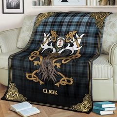 Clan Clark Ancient Tartan Crest Premium Blanket Celtic Stag Style UP49 Clan Clark Tartan Today