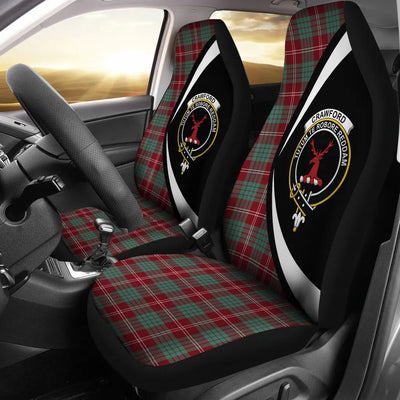 Clan Crawford Modern Tartan Crest Circle Style Car Seat Cover