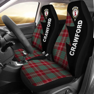 Clan Crawford Tartan Crest Flash Style Car Seat Cover