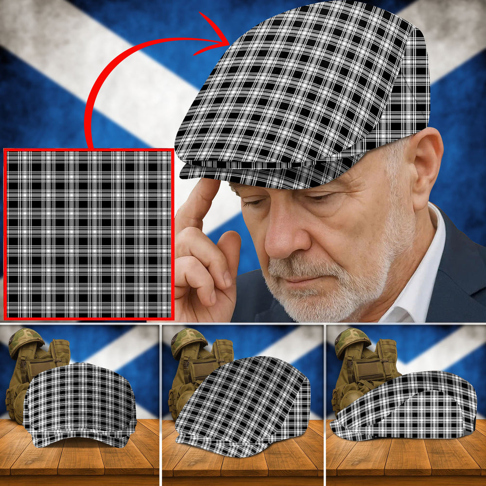 Clan Menzies Black & White Modern Tartan Flat Cap YL53 Menzies Black & White Modern Tartan Tartan Today