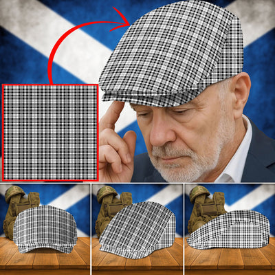 Clan Scott Black & White Modern Tartan Flat Cap OO77