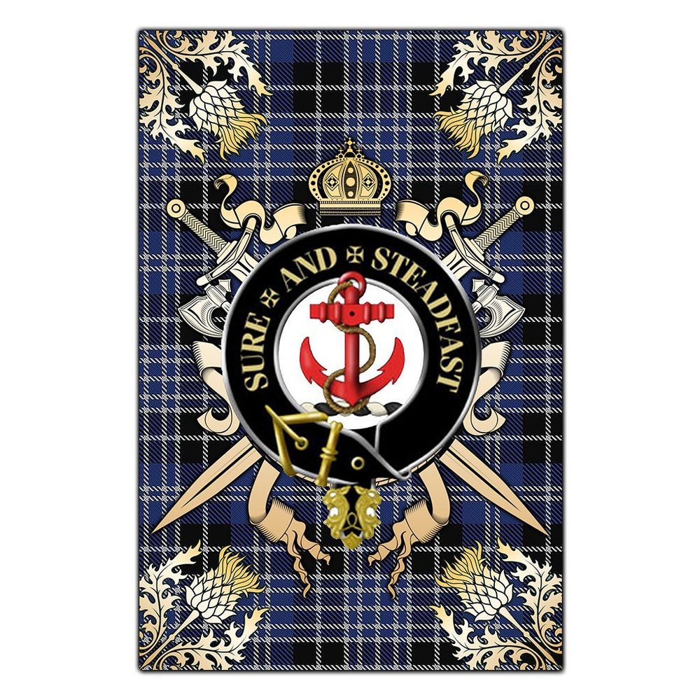 Clan Clark Tartan Crest Black Garden Flag - Gold Thistle JV18 Clan Clark Tartan Today