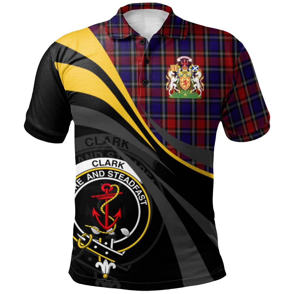 Clan Clark Red Tartan Polo Shirt - Royal Coat Of Arms Style QE54 Clark Red Tartan Tartan Polo