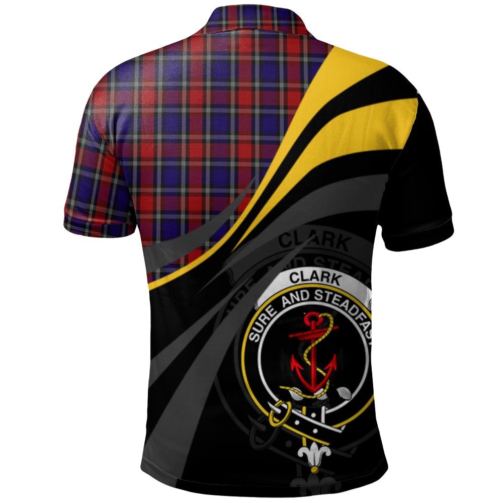 Clan Clark Red Tartan Polo Shirt - Royal Coat Of Arms Style QE54 Clark Red Tartan Tartan Polo