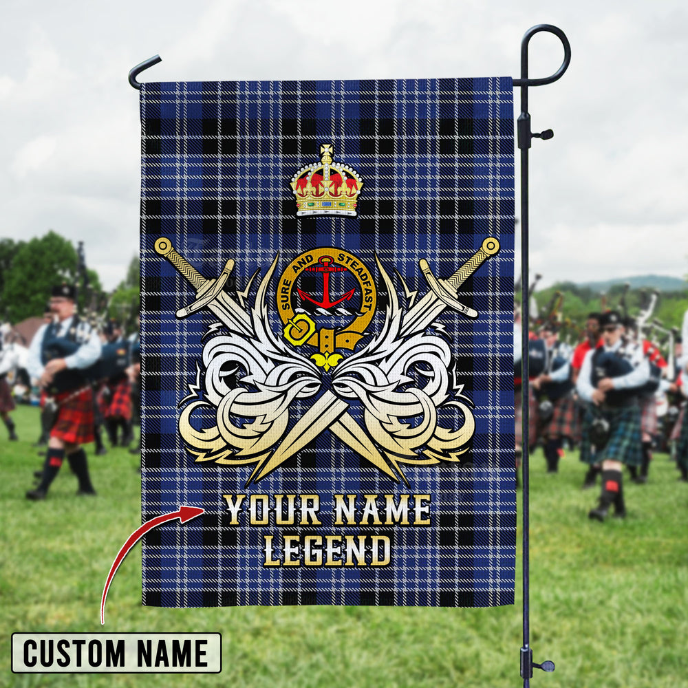 Personalized Custom Name Clan Clark 1 Tartan Garden Flag with Clan Crest and the Golden Sword of Courageous Legacy DR97 - Clark 1 Tartan Design, Scottish Heritage Gift