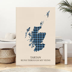 Clan Clark Ancient Tartan Scotland Map Canvas “Tartan Runs Through My Veins” Wall Art XH40