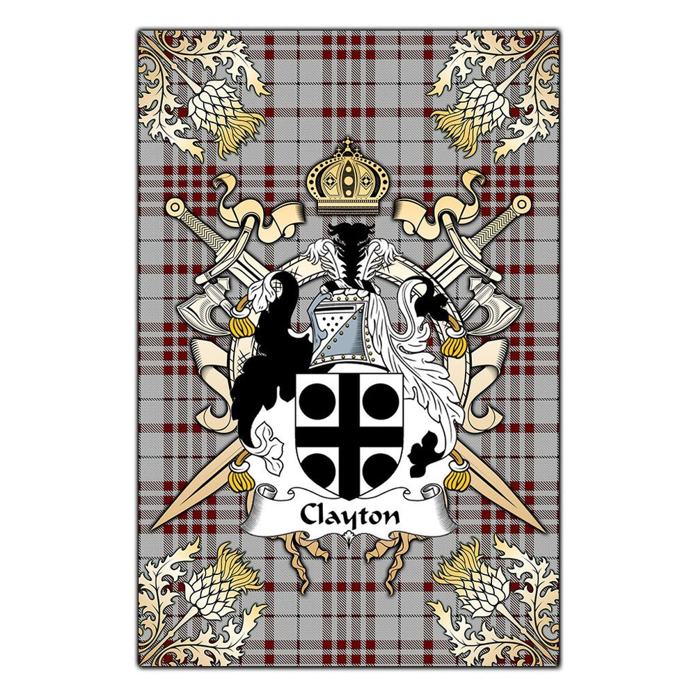 Clan Clayton Tartan Crest Black Garden Flag - Gold Thistle GC81 Clan Hall Tartan Today