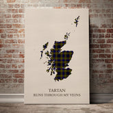 Clelland Modern Tartan Scotland Map Canvas – “Tartan Runs Through My Veins” Wall Art