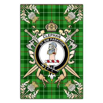 Clan Clephane Tartan Crest Black Garden Flag - Gold Thistle