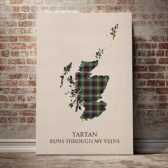 Clephane Tartan Scotland Map Canvas – “Tartan Runs Through My Veins” Wall Art