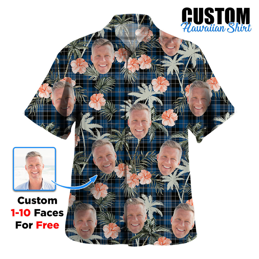 Clan Clergy Blue Tartan Custom Face Hawaiian Shirt – Unisex Gift for Family Members, Summer Party QX84 Clergy Blue Tartan Tartan Hawaii Shirt