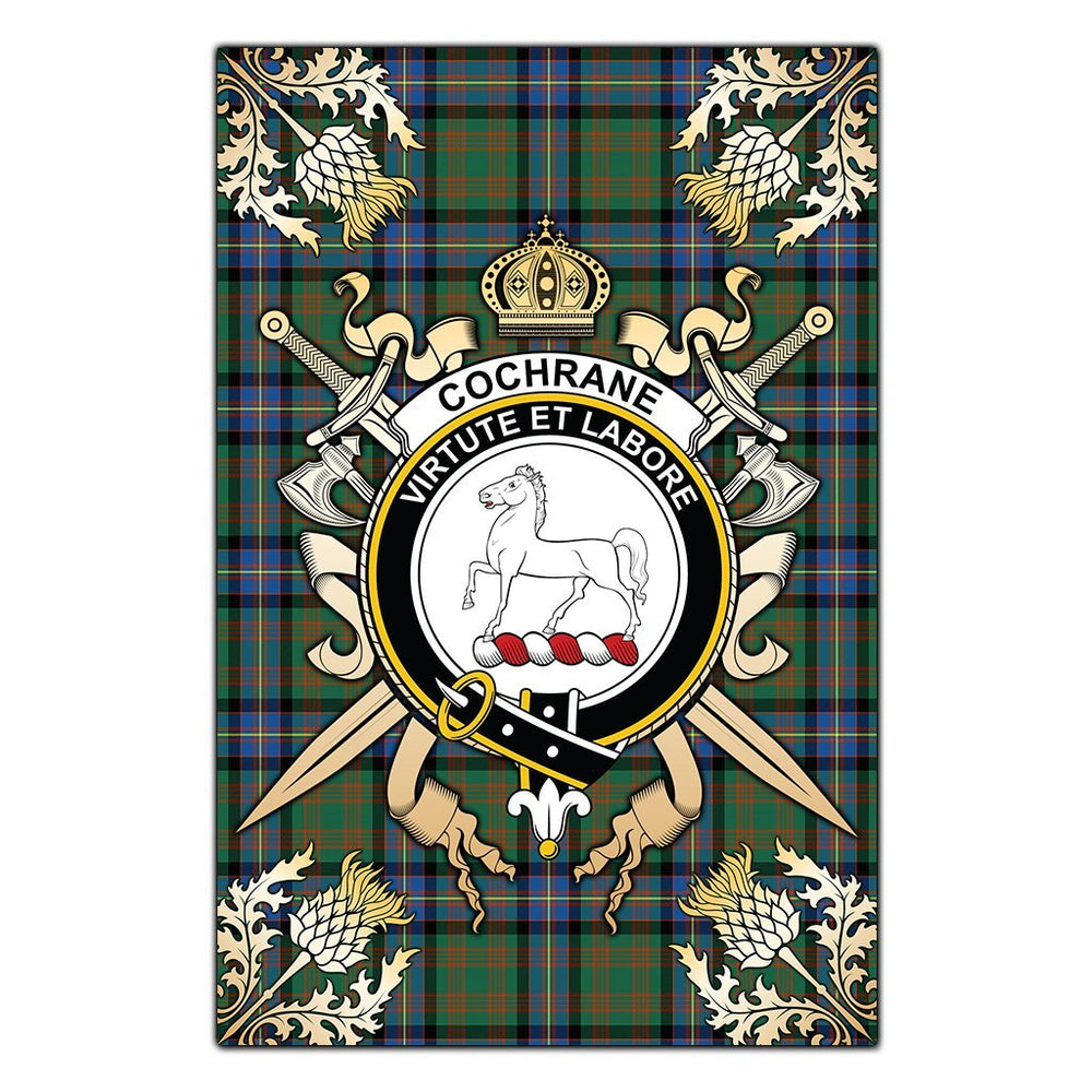 Clan Cochrane Ancient Tartan Crest Black Garden Flag - Gold Thistle KV26 Clan Cochrane Tartan Today