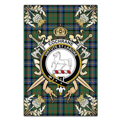 Clan Cochrane Ancient Tartan Crest Black Garden Flag - Gold Thistle KV26 Clan Cochrane Tartan Today