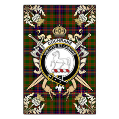 Clan Cochrane Modern Tartan Crest Black Garden Flag - Gold Thistle YK15 Clan Cochrane Tartan Today