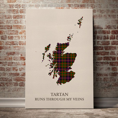 Clan Cochrane Modern Tartan Scotland Map Canvas “Tartan Runs Through My Veins” Wall Art GF89