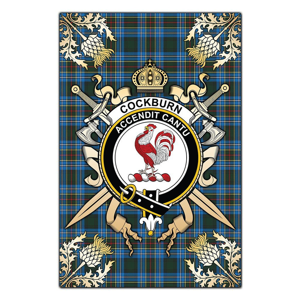 Clan Cockburn Modern Tartan Crest Black Garden Flag - Gold Thistle BA55 Clan Cockburn Tartan Today