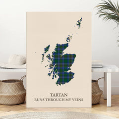 Clan Cockburn Ancient Tartan Scotland Map Canvas “Tartan Runs Through My Veins” Wall Art ZS65