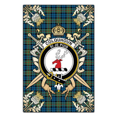 Clan Colquhoun Ancient Tartan Crest Black Garden Flag - Gold Thistle BY63 Clan Colquhoun Tartan Today