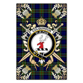 Clan Colquhoun Modern Tartan Crest Black Garden Flag - Gold Thistle ME61 Clan Colquhoun Tartan Today