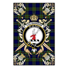 Clan Colquhoun Modern Tartan Crest Black Garden Flag - Gold Thistle ME61 Clan Colquhoun Tartan Today