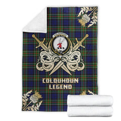 Clan Colquhoun Modern Tartan Gold Courage Symbol Blanket RG87 Clan Colquhoun Tartan Today