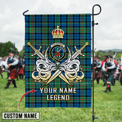 Personalized Custom Name Clan Colquhoun Ancient Tartan Garden Flag with Clan Crest and the Golden Sword of Courageous Legacy WR80 - Colquhoun Ancient Tartan Design, Scottish Heritage Gift