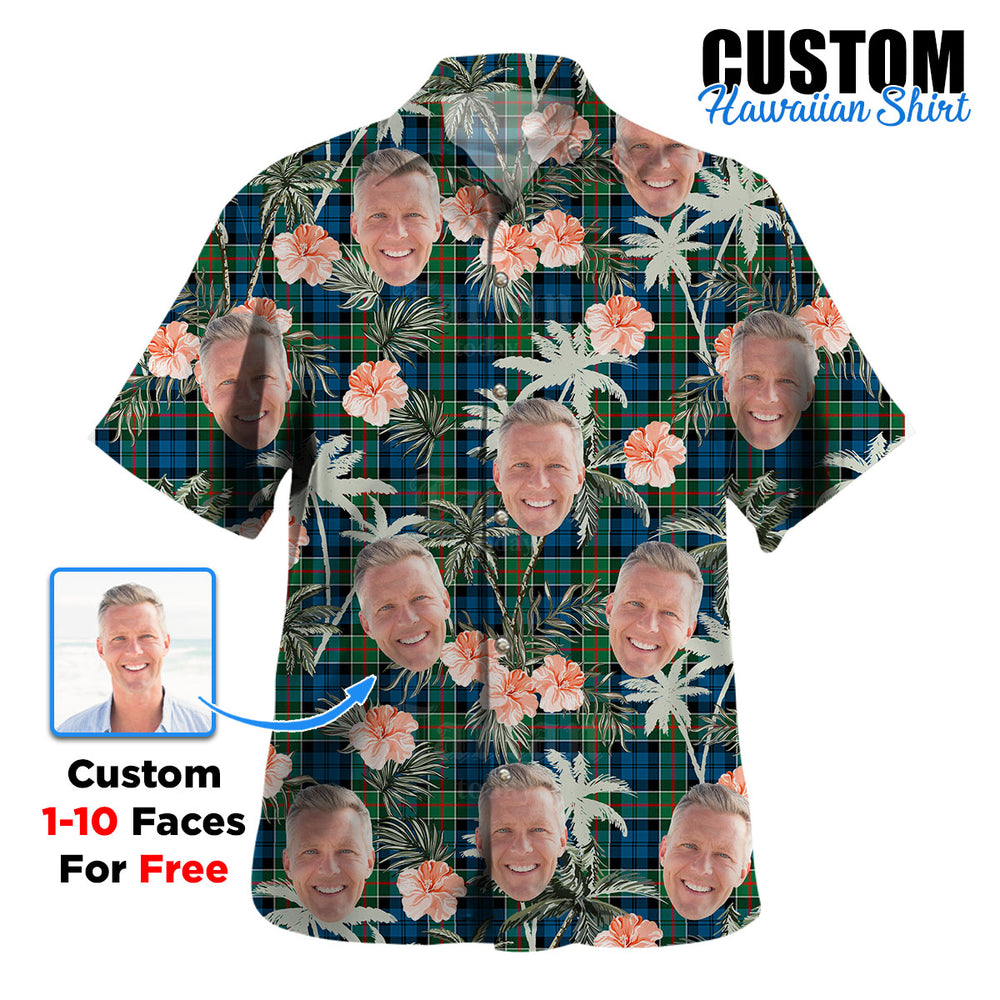 Clan Colquhoun Ancient Tartan Custom Face Hawaiian Shirt – Unisex Gift for Family Members, Summer Party AN85 Colquhoun Ancient Tartan Tartan Hawaii Shirt
