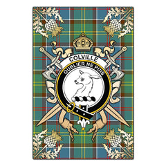 Clan Colville Tartan Crest Black Garden Flag - Gold Thistle VP21 Clan Colville Tartan Today
